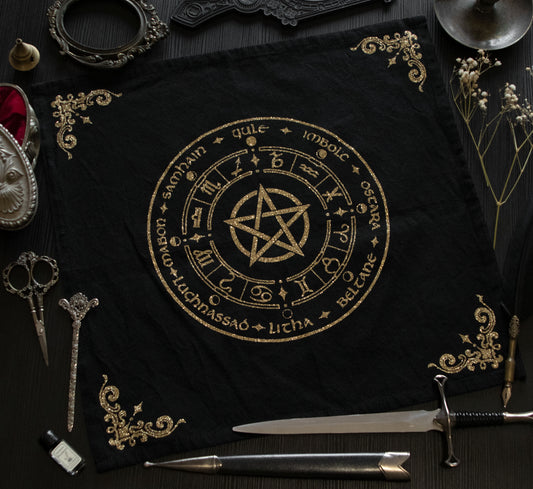 Esoteric Altar Cloth - Wheel of the year (Gold version)