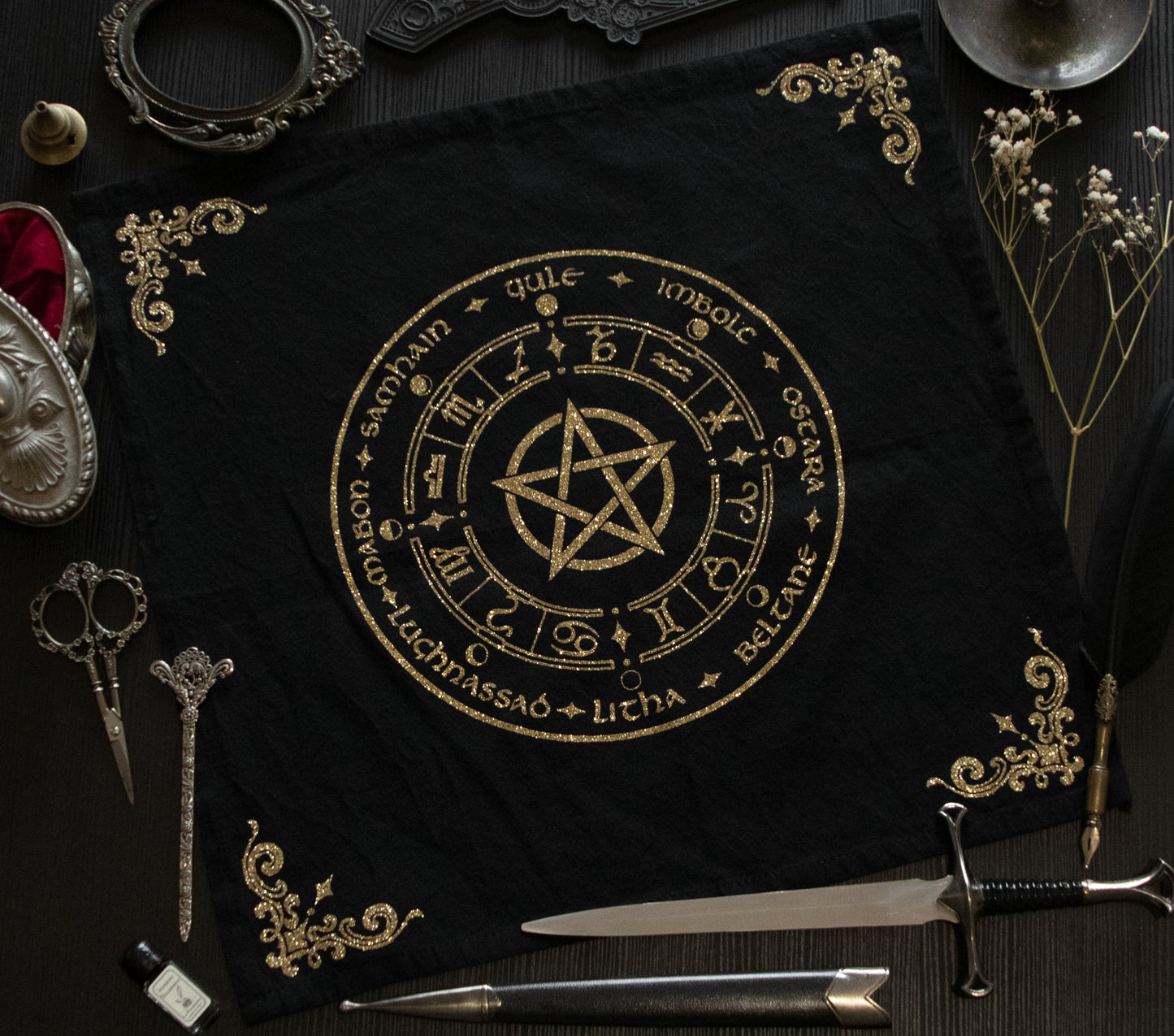 Esoteric Altar Cloth - Wheel of the year (Gold version)