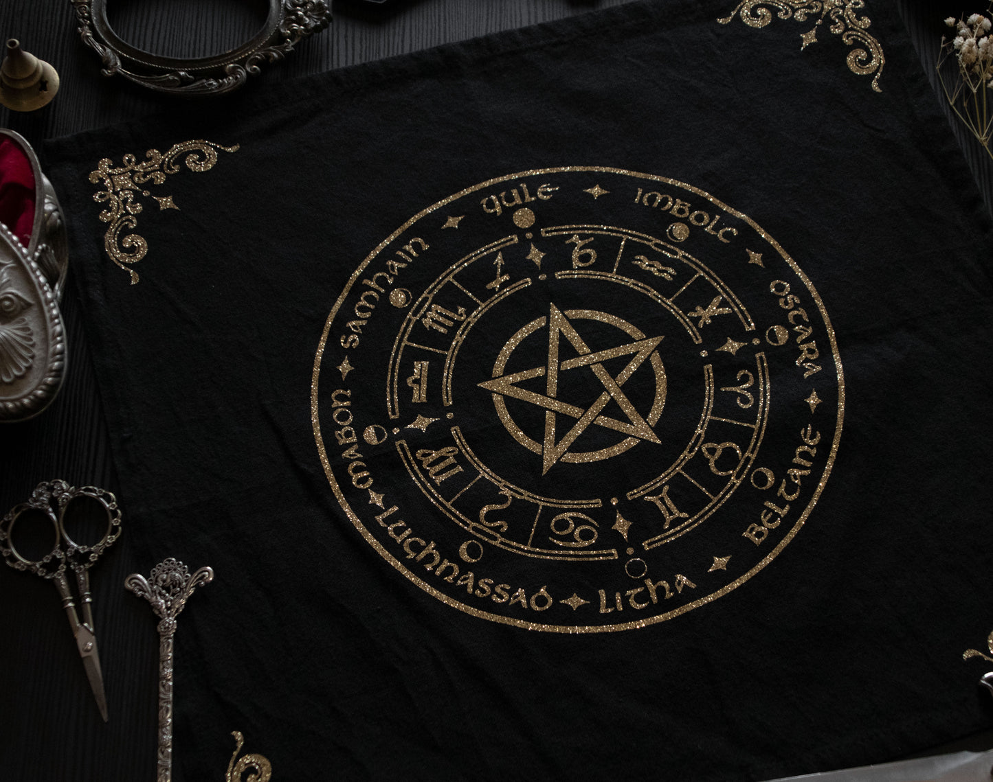 Esoteric Altar Cloth - Wheel of the year (Gold version)