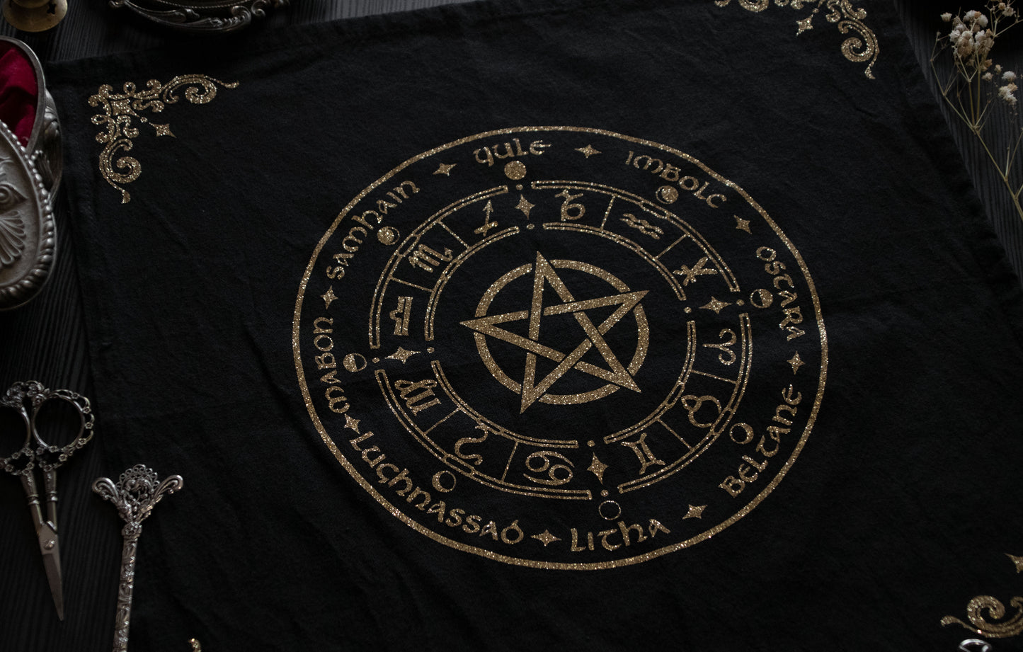 Esoteric Altar Cloth - Wheel of the year (Gold version)