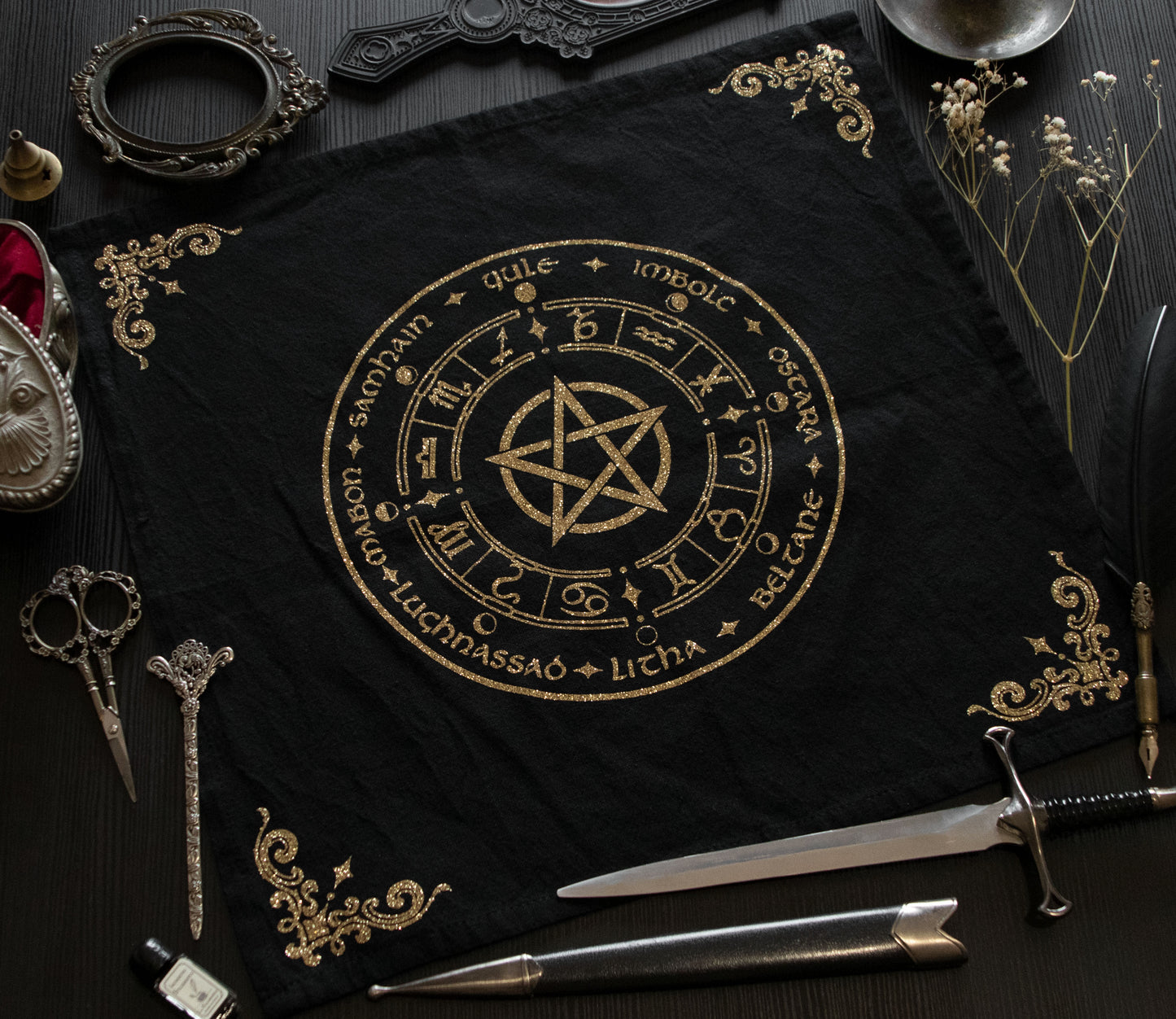 Esoteric Altar Cloth - Wheel of the year (Gold version)